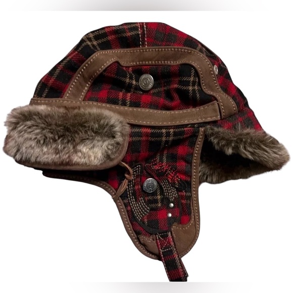 True Religion Red Plaid Trapper Hat with Chinstrap - Picture 5 of 12